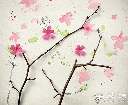 树枝、花朵和简单手绘DIY唯美图案